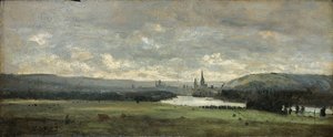 Ruan, una vista panorámica del Sena en primer plano de Jean Baptiste Camille Corot